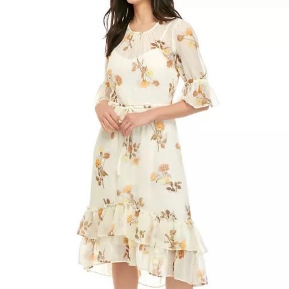 Chiffon Ruffle Ham Midi Dress | Calvin Klein. Size 4
